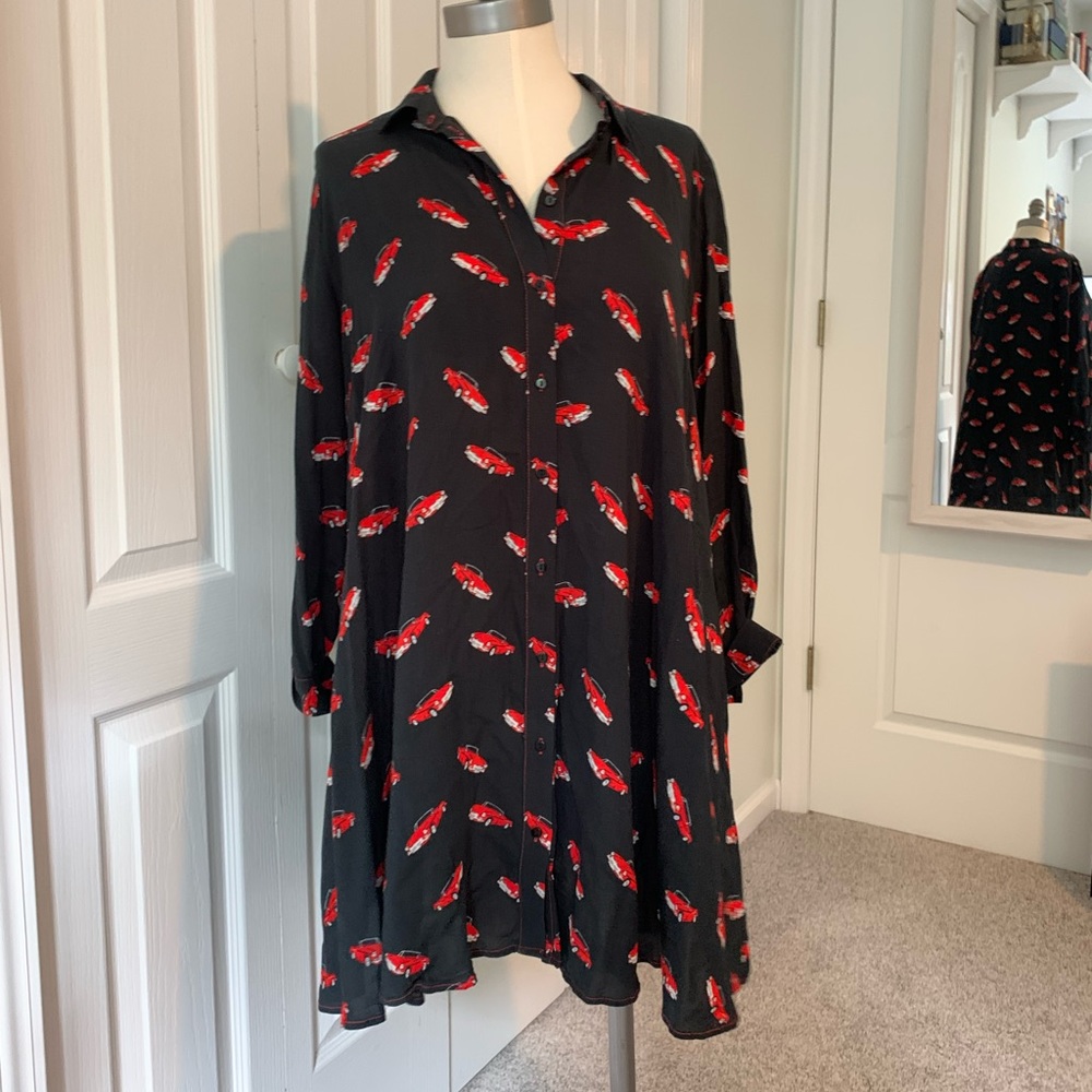 Adorable Car-print Button-up Dress